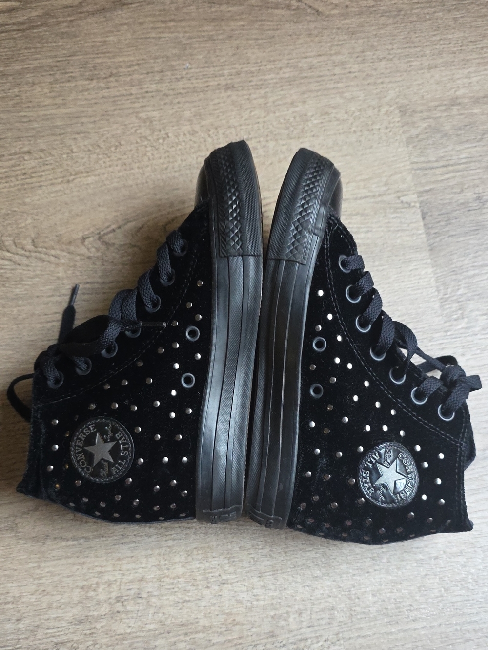 Converse Black Velvet High-Top Sneakers with Silver Studs